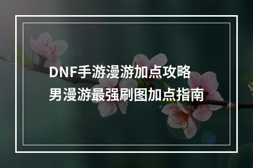 DNF手游漫游加点攻略 男漫游最强刷图加点指南