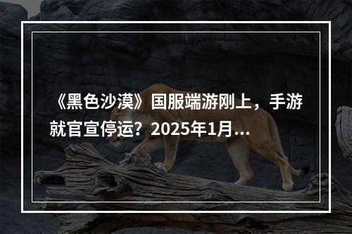 《黑色沙漠》国服端游刚上，手游就官宣停运？2025年1月27日正式关服！