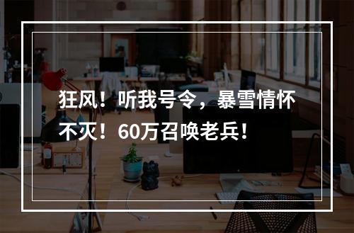 狂风！听我号令，暴雪情怀不灭！60万召唤老兵！