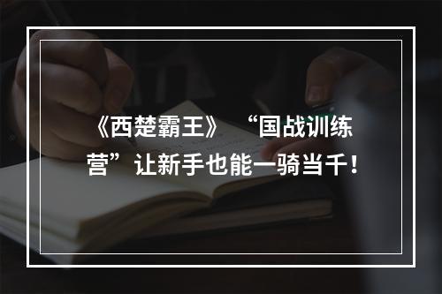 《西楚霸王》 “国战训练营”让新手也能一骑当千！