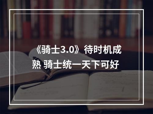 《骑士3.0》待时机成熟 骑士统一天下可好