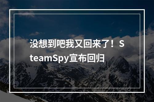 没想到吧我又回来了！SteamSpy宣布回归