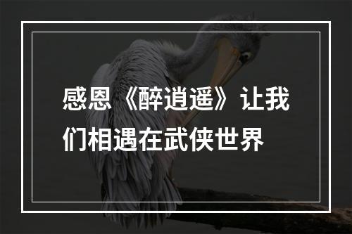 感恩《醉逍遥》让我们相遇在武侠世界