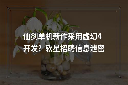 仙剑单机新作采用虚幻4开发？软星招聘信息泄密