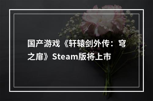 国产游戏《轩辕剑外传：穹之扉》Steam版将上市