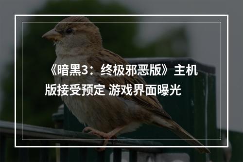 《暗黑3：终极邪恶版》主机版接受预定 游戏界面曝光