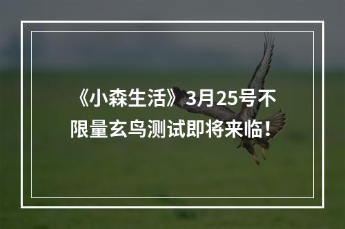 《小森生活》3月25号不限量玄鸟测试即将来临！