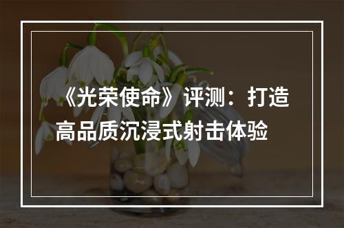 《光荣使命》评测：打造高品质沉浸式射击体验