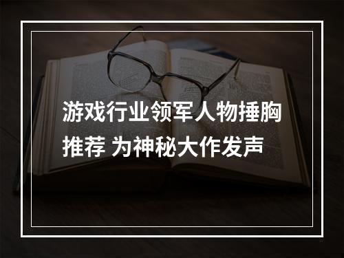 游戏行业领军人物捶胸推荐 为神秘大作发声