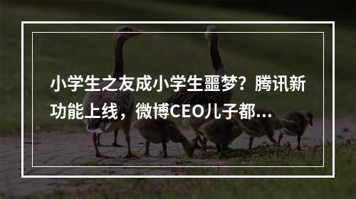 小学生之友成小学生噩梦？腾讯新功能上线，微博CEO儿子都“躺枪”